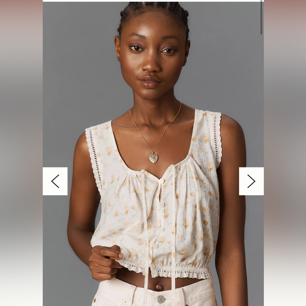 GREYLIN EDNA FLORAL EYELET BUBBLE TANK - Sleeveless Top Anthropologie XS